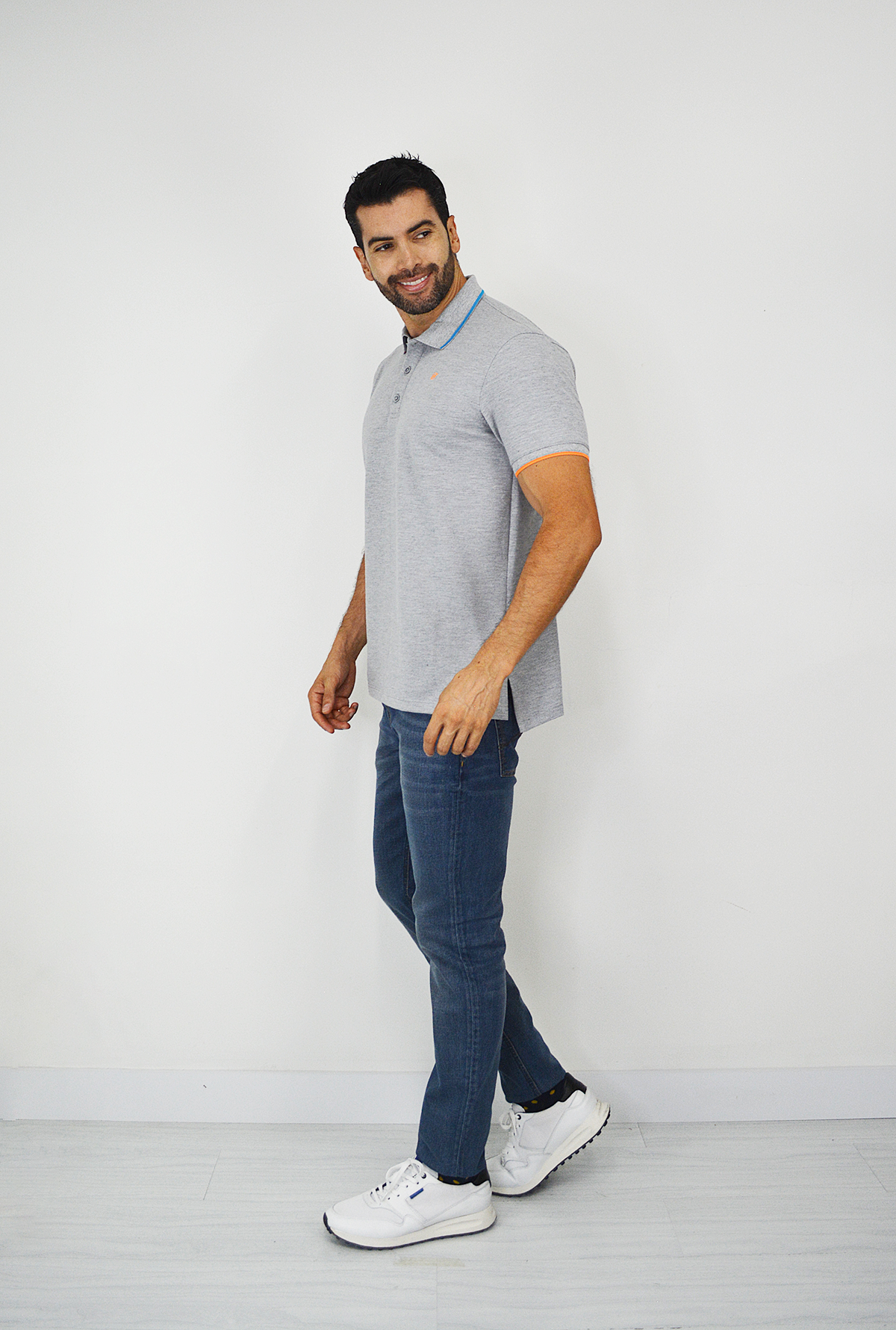 Camiseta Tipo Polo Para Hombre Gris CPB021