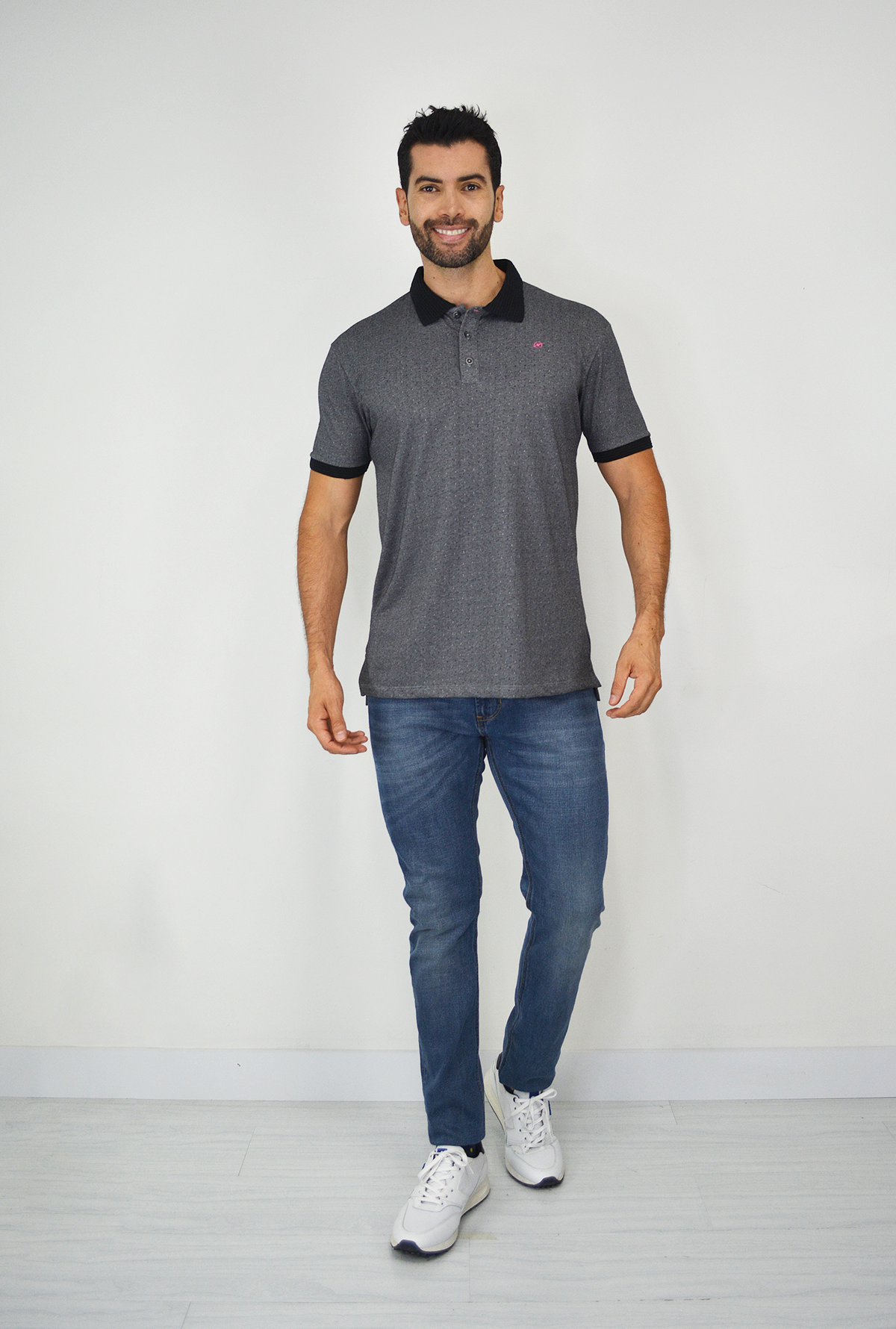 Camiseta tipo polo con tejido brasileño  negra para Hombre CPB025