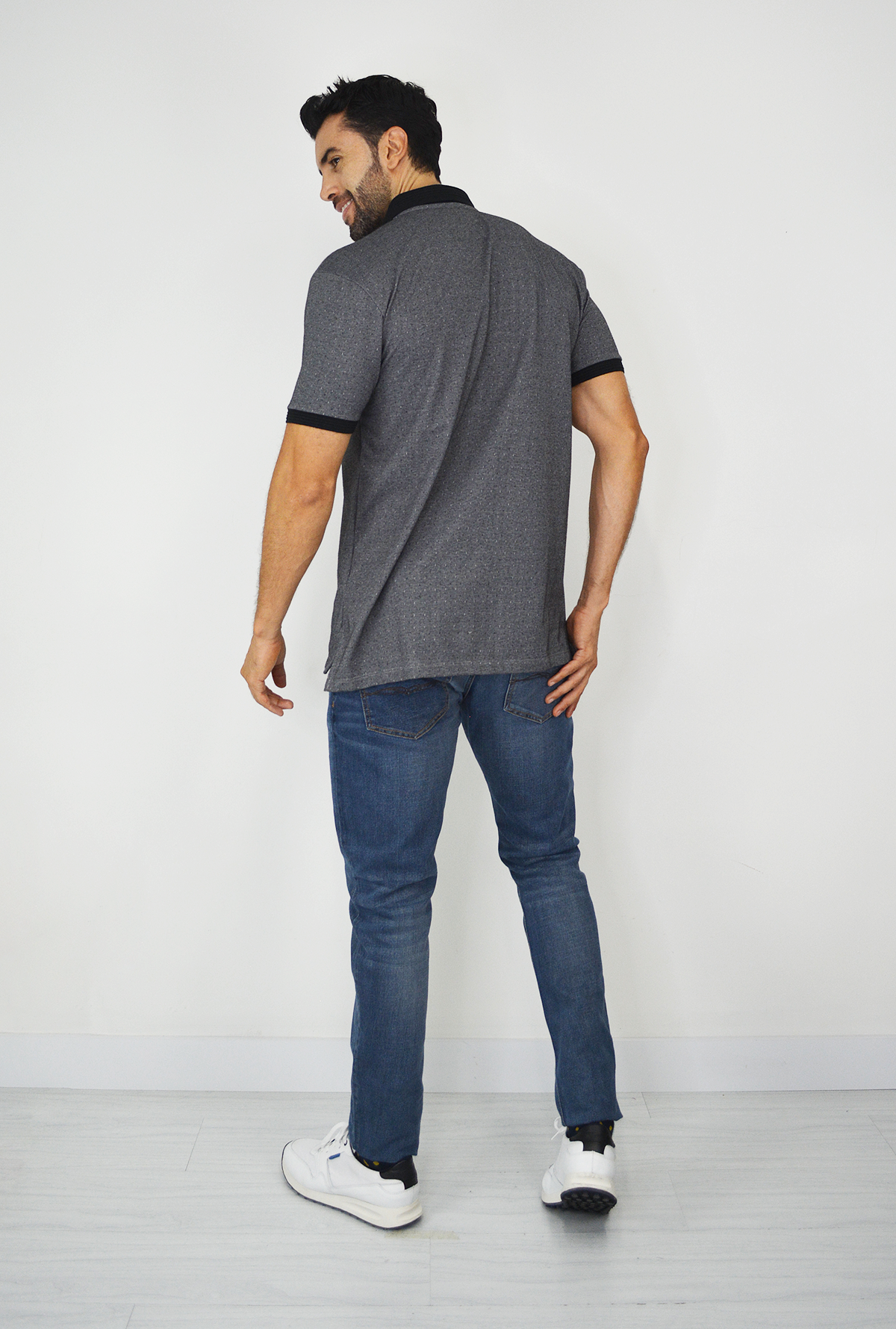 Camiseta tipo polo con tejido brasileño  negra para Hombre CPB025