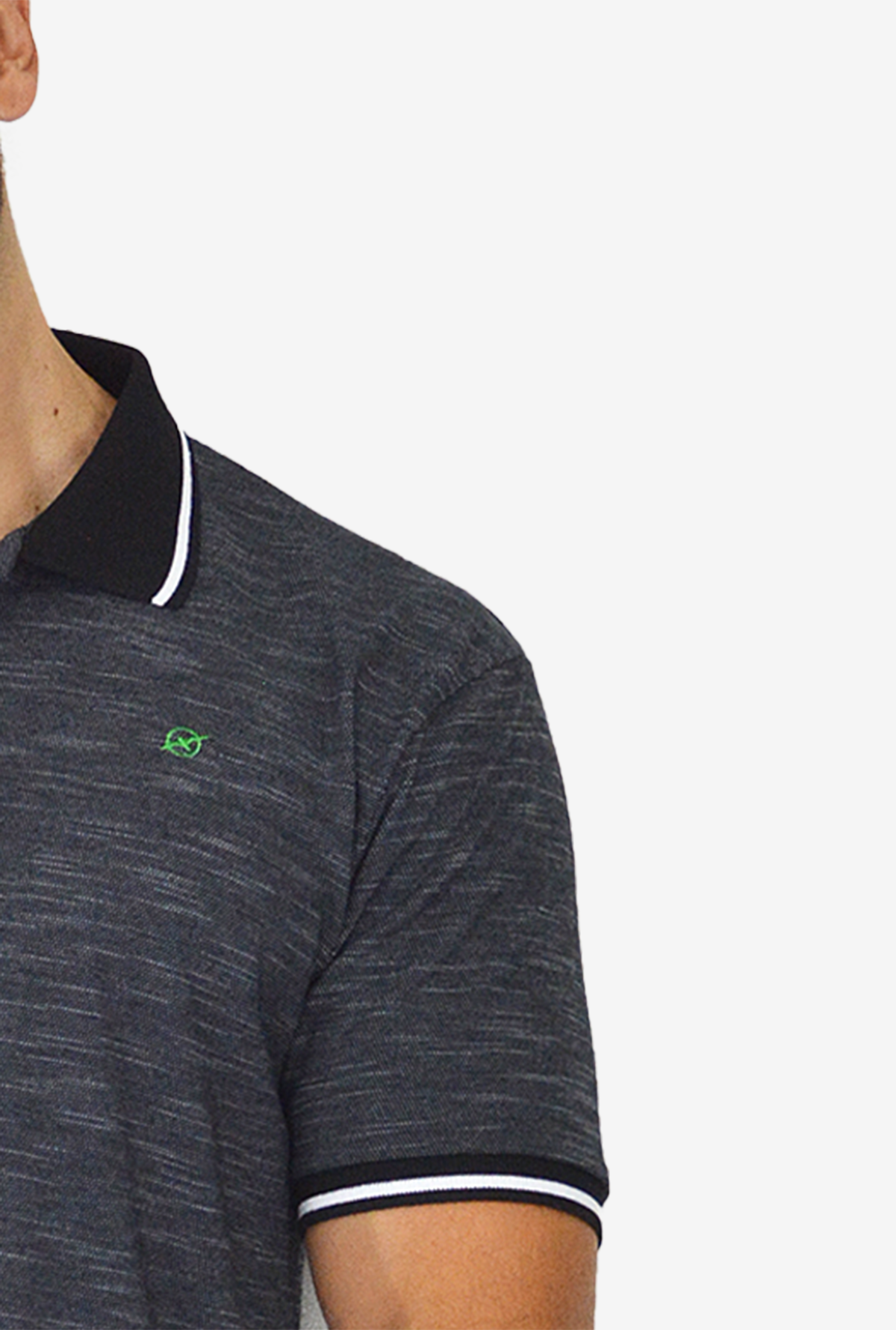 Camiseta Tipo Polo Negra con Tejido Brasileño para Hombre CP027