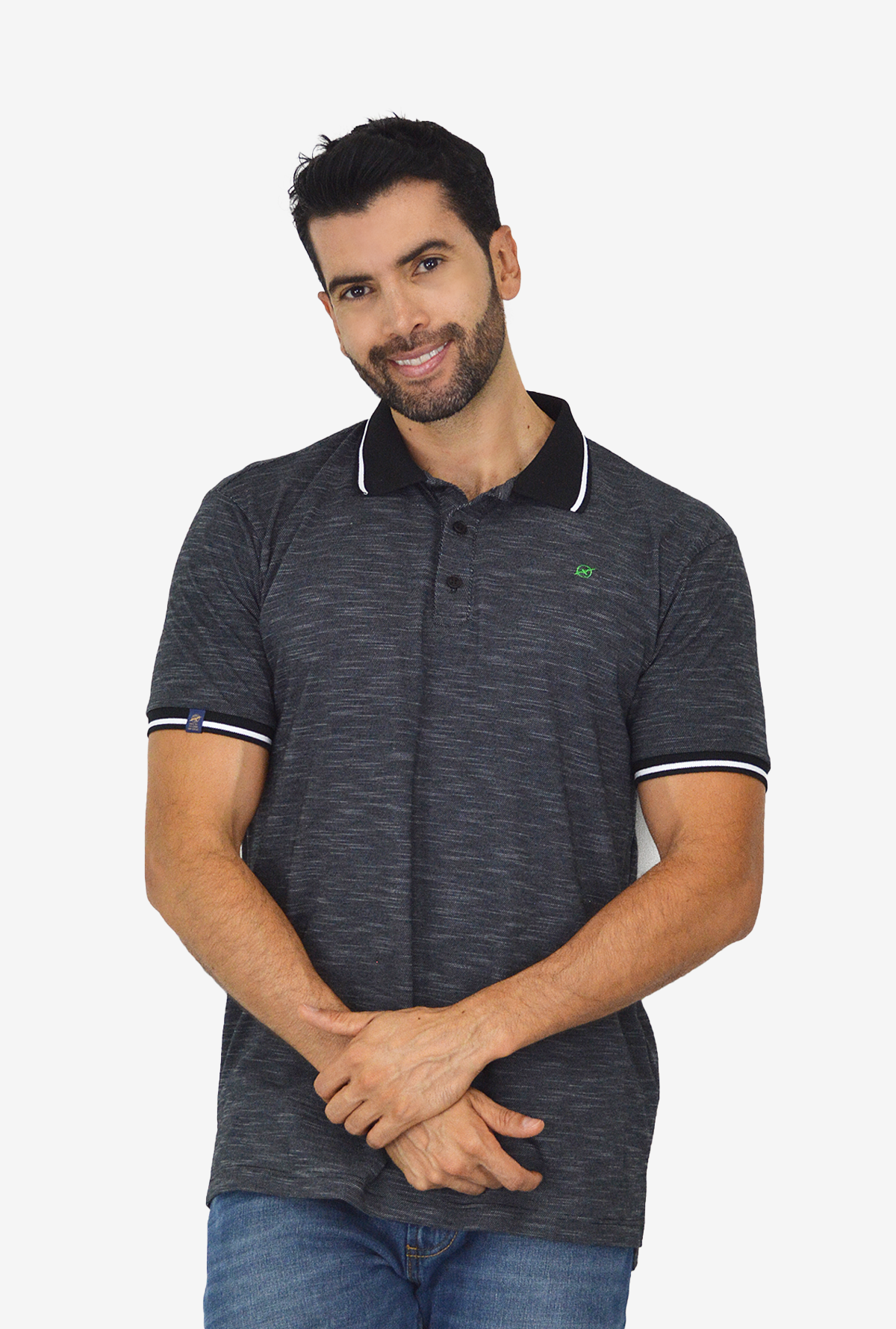 Camiseta Tipo Polo Negra con Tejido Brasileño para Hombre CP027