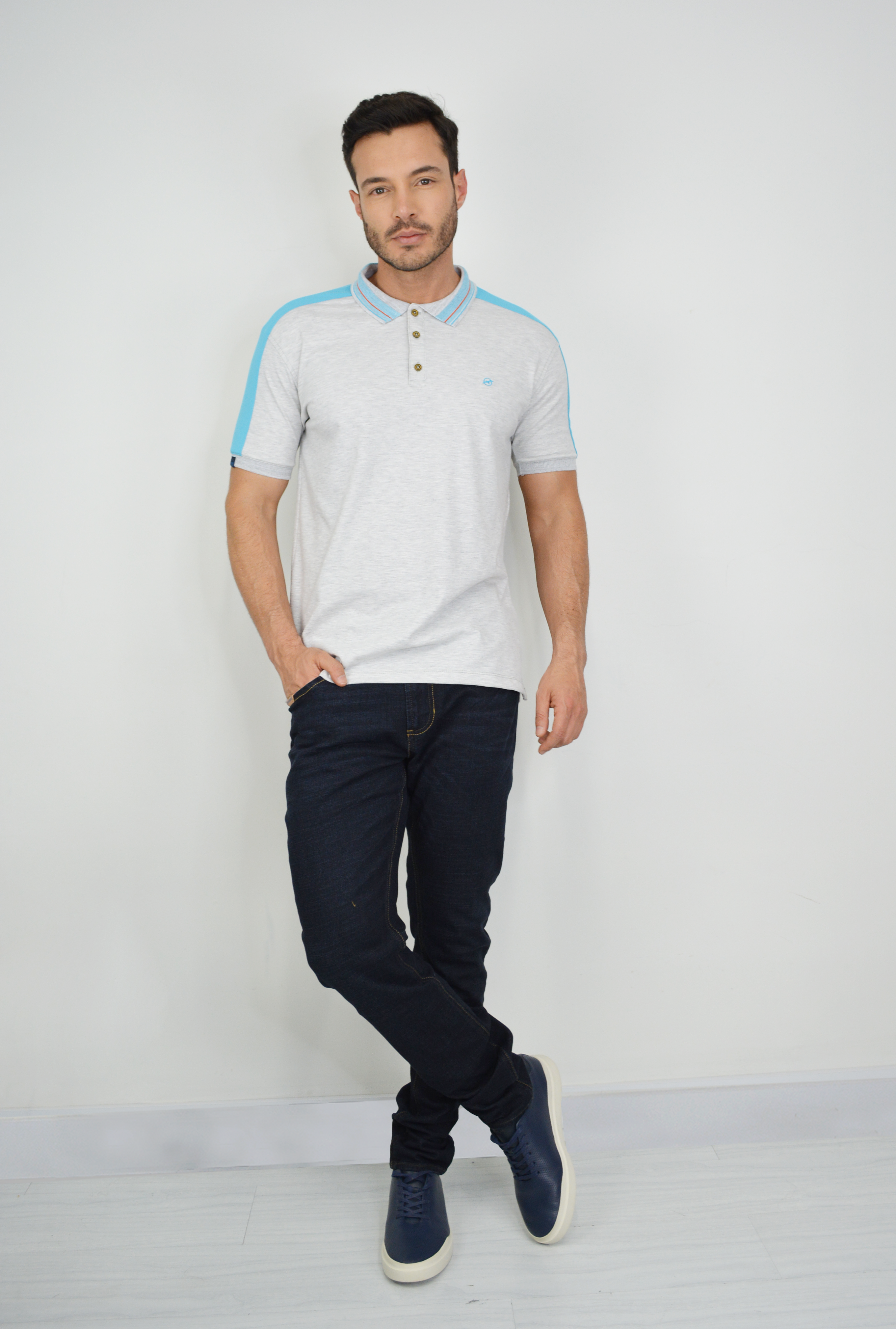 Camiseta Tipo Polo Gris Para Hombre DMP011