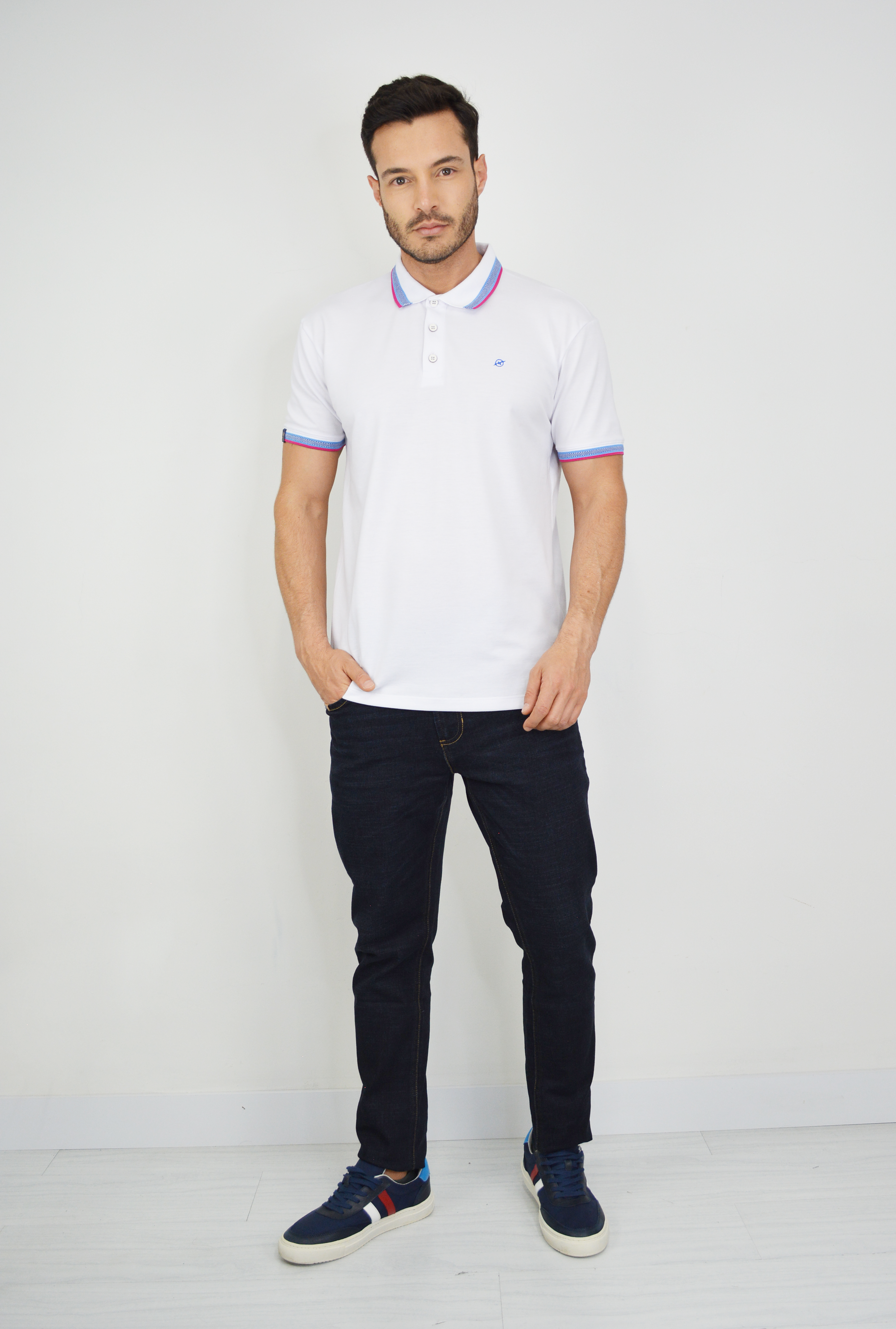 Camiseta Tipo Polo Blanca Para Hombre CPM028