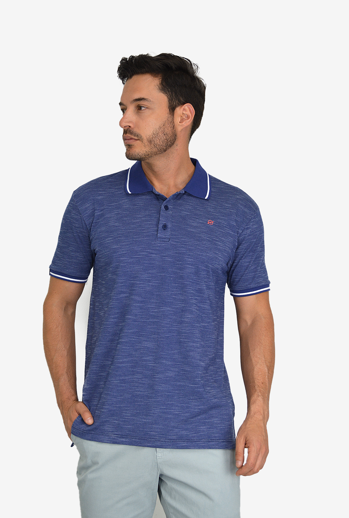 Camiseta Tipo Polo Azul con Tejido Brasileño CP027 Para Hombre