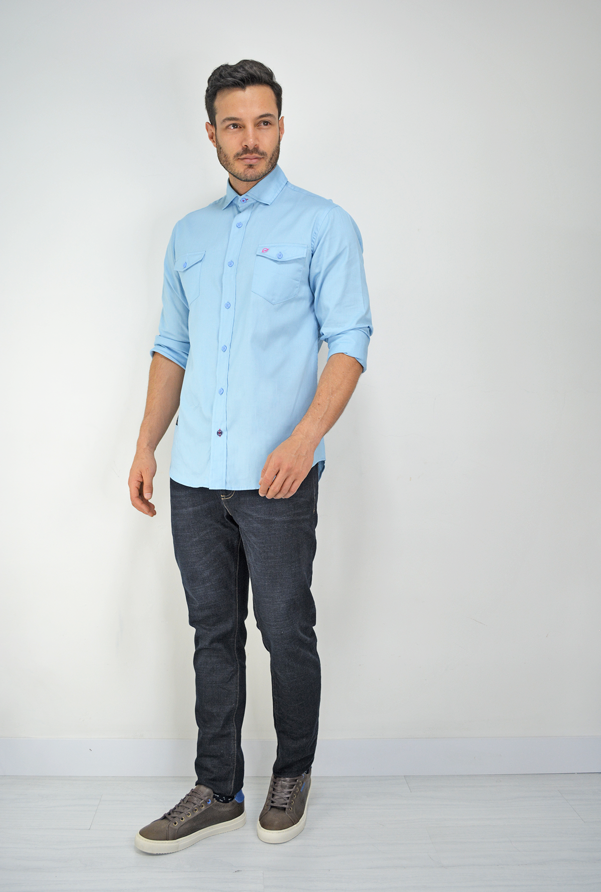Camisa Manga Larga Azul para Hombre CBML3055