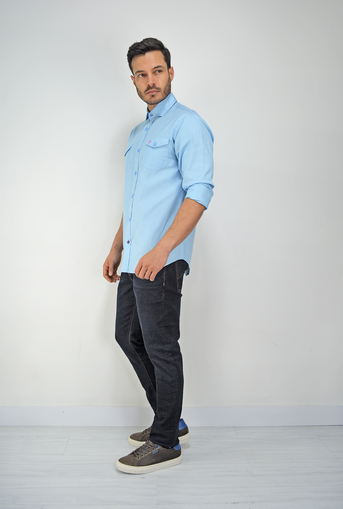 Camisa Manga Larga Azul para Hombre CBML3055