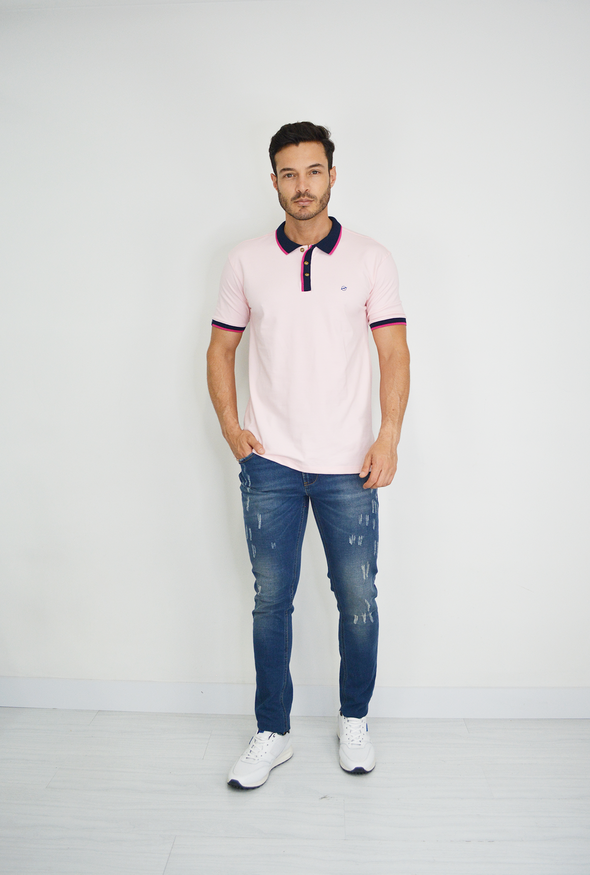 Camiseta Tipo Polo Rosada para Hombre DMP013
