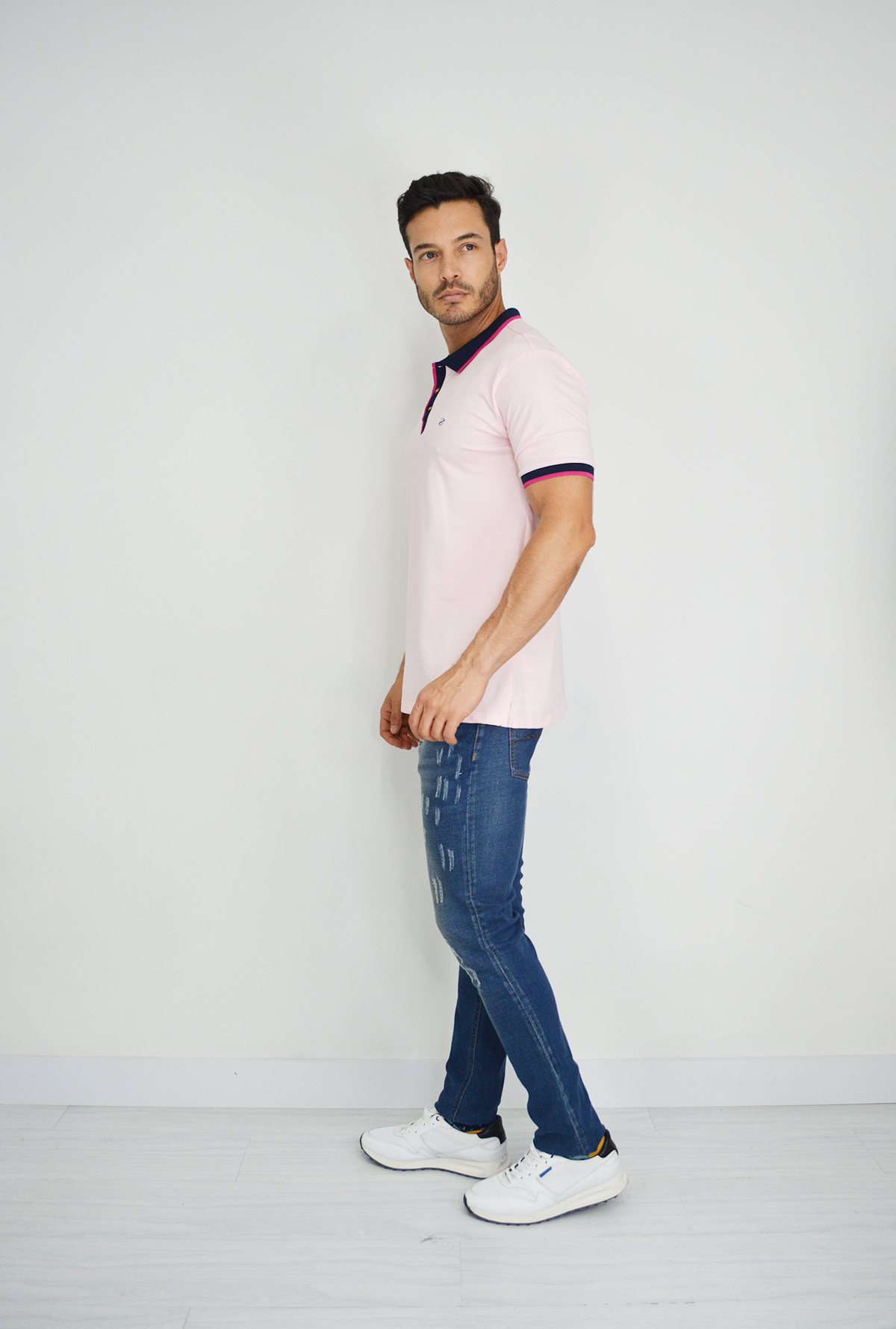 Camiseta Tipo Polo Rosada para Hombre DMP013