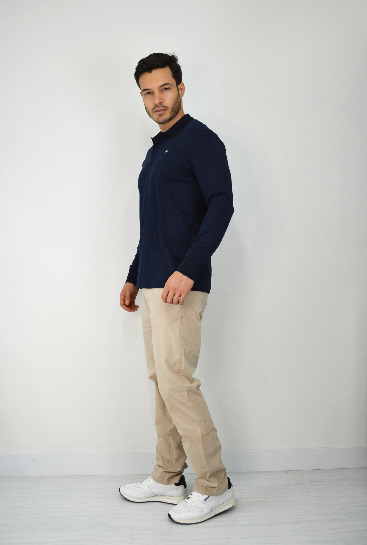 Polo Manga Larga Para Hombre Azul Oscura  CPL3039