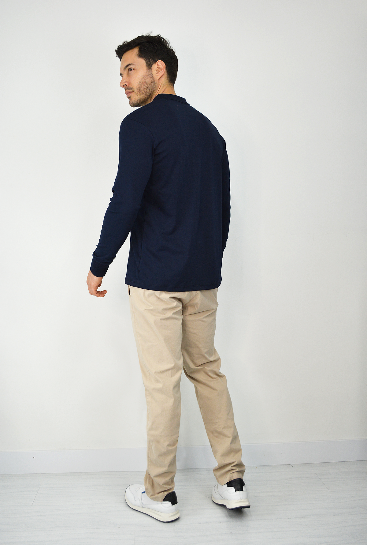 Polo Manga Larga Para Hombre Azul Oscura  CPL3039