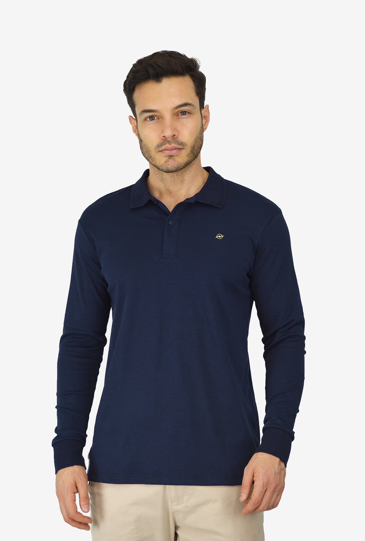 Polo Manga Larga Para Hombre Azul Oscura  CPL3039
