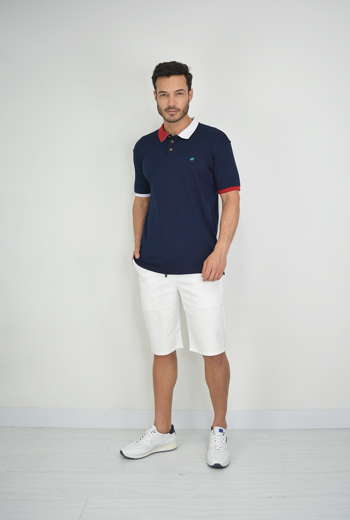 Camiseta Tipo Polo Azul Oscuro Para Hombre DM12