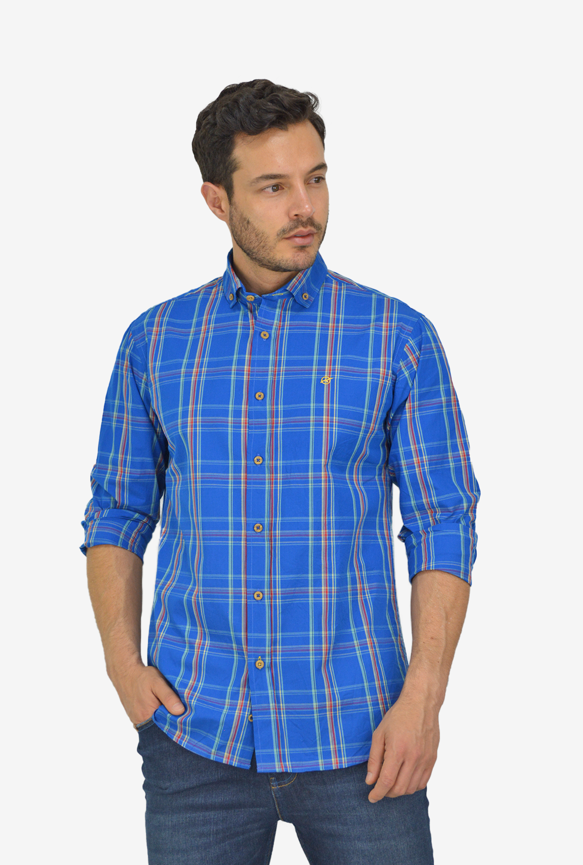 Camisa manga larga Azul a cuadros para hombre DMCMLM15