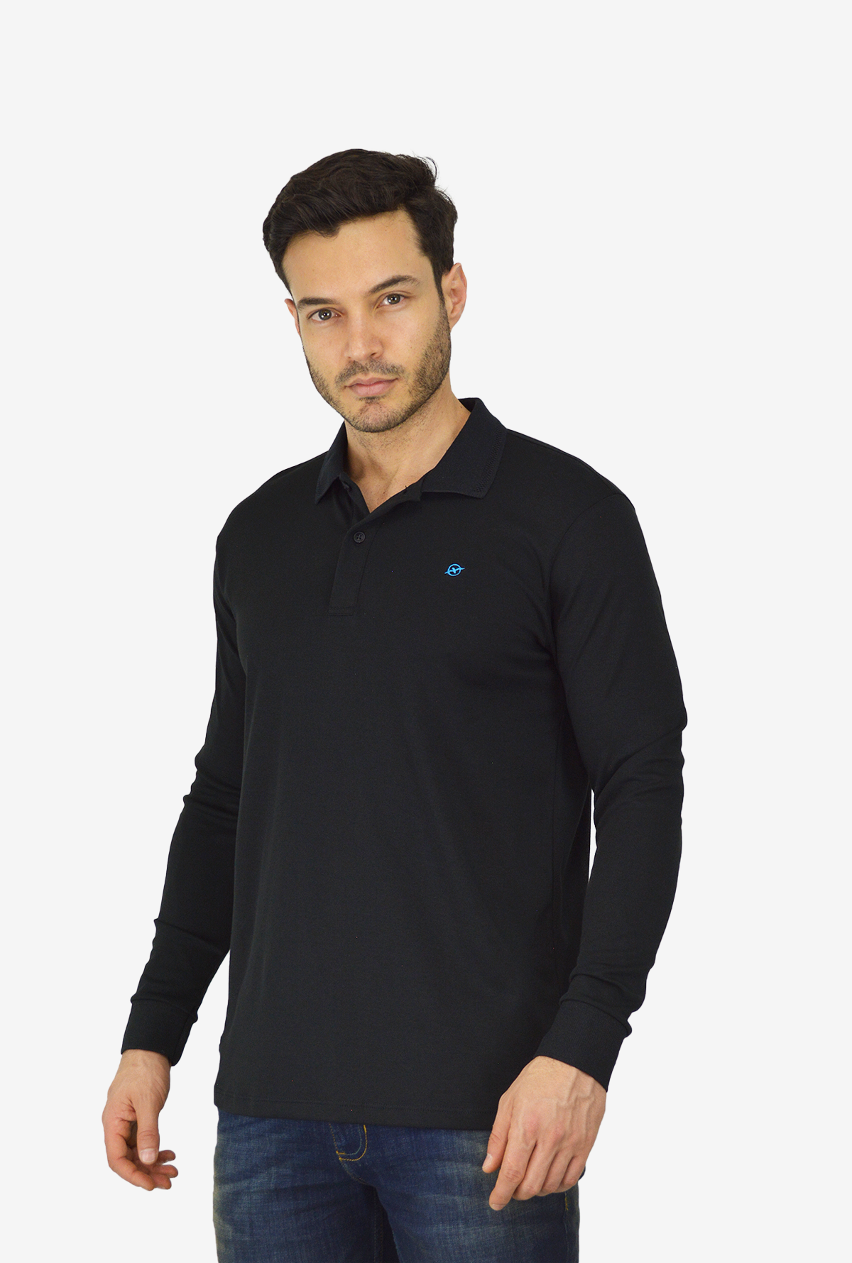 Polo Manga Larga Para Hombre Negro CPL3039