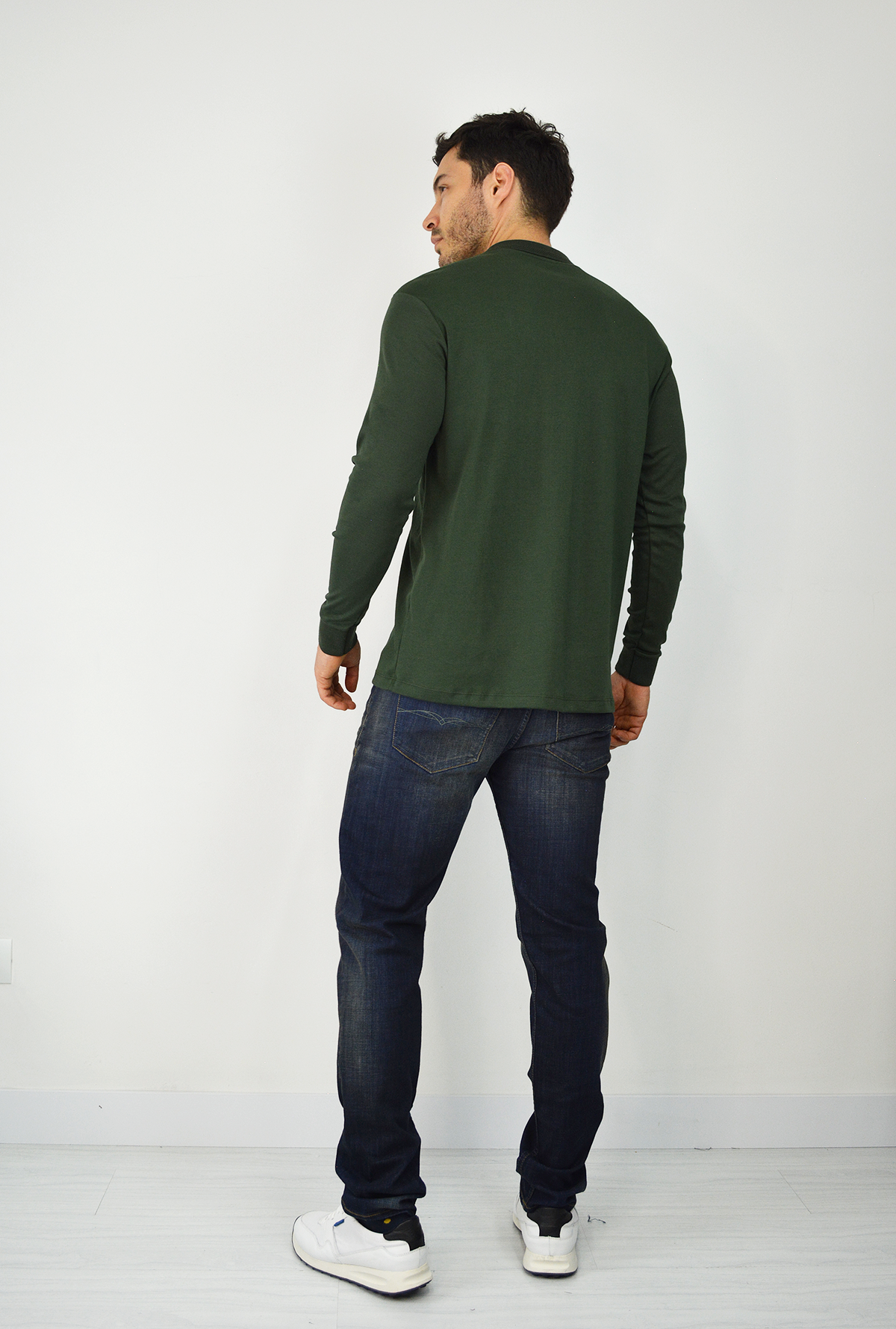 Polo Manga Larga Para Hombre Verde Militar CPL3039
