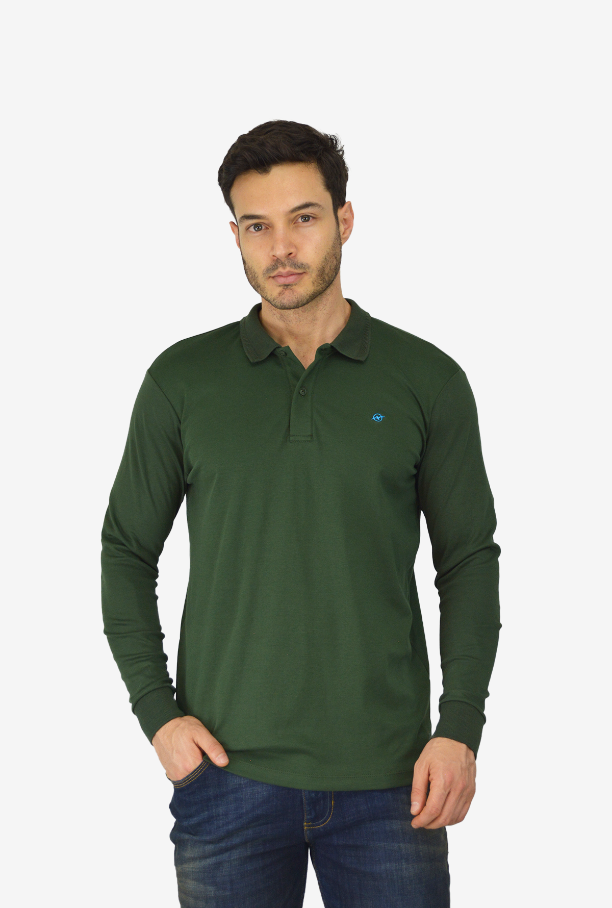 Polo Manga Larga Para Hombre Verde Militar CPL3039