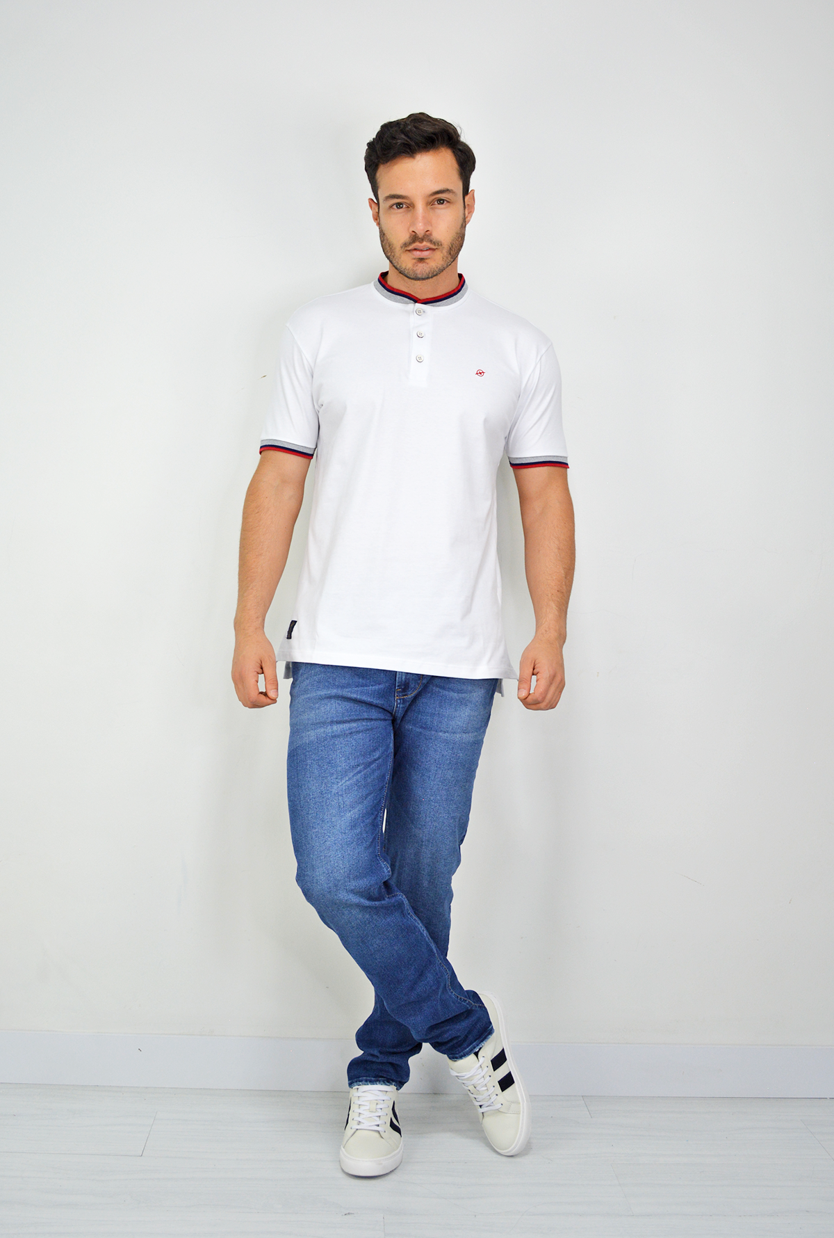 Camiseta Tipo Polo Blanco Para Hombre DMP19