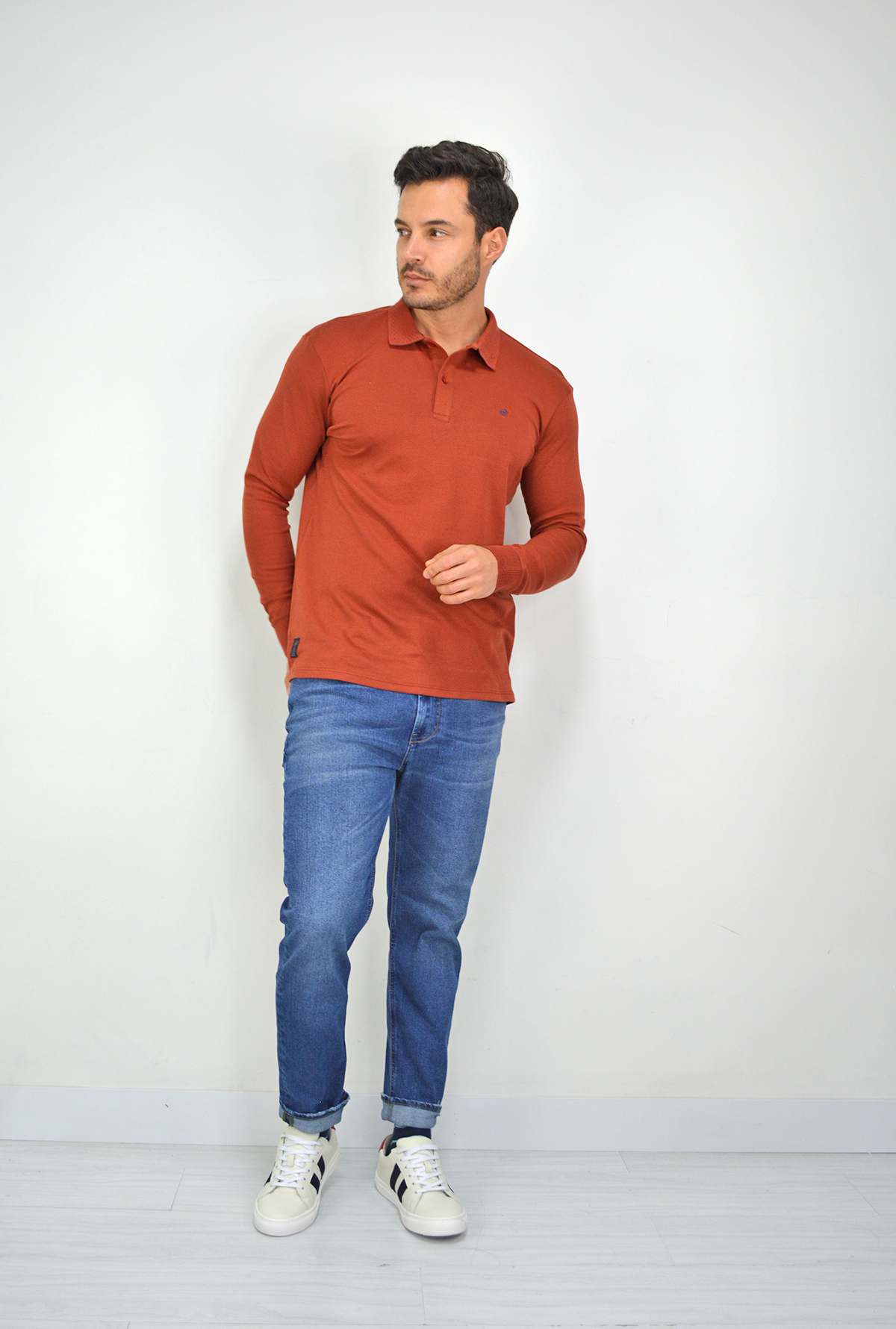 Polo Manga Larga Terracota Para Hombre CPL3039