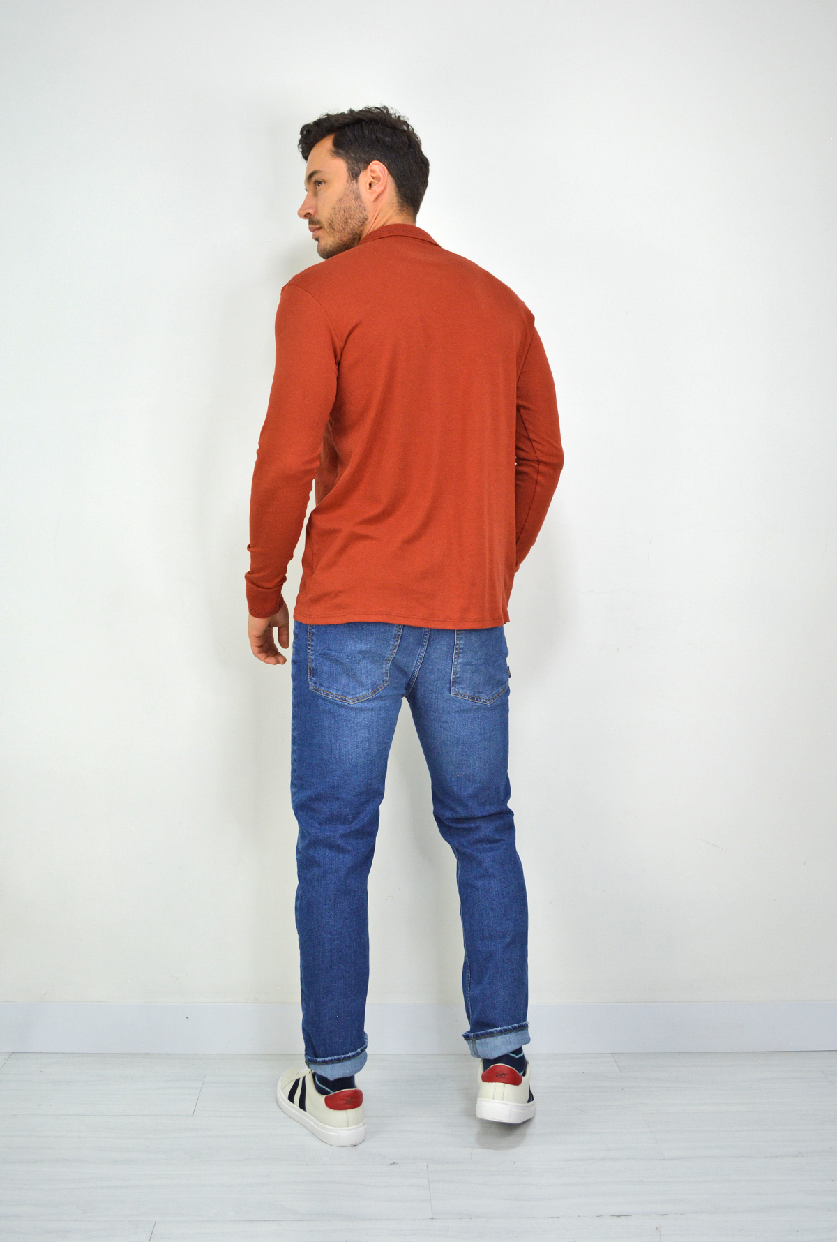 Polo Manga Larga Terracota Para Hombre CPL3039