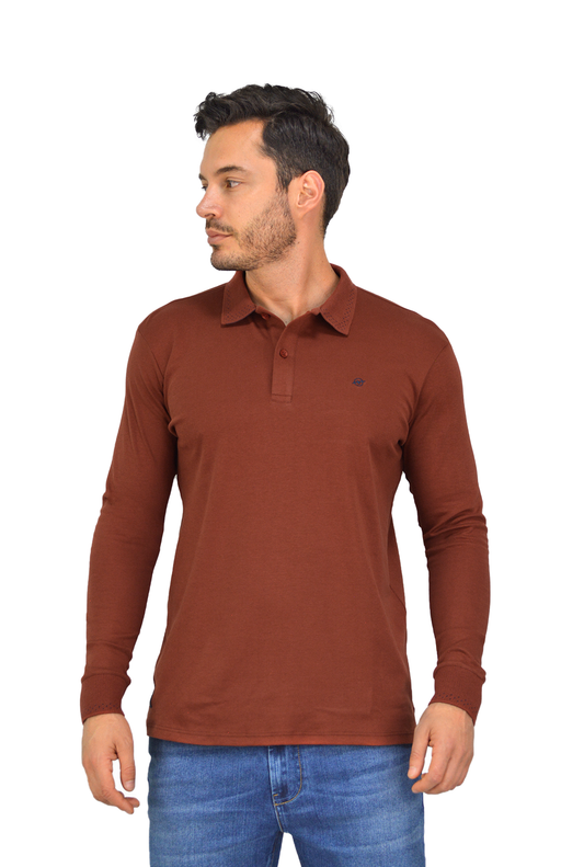 Polo Manga Larga Terracota Para Hombre CPL3039