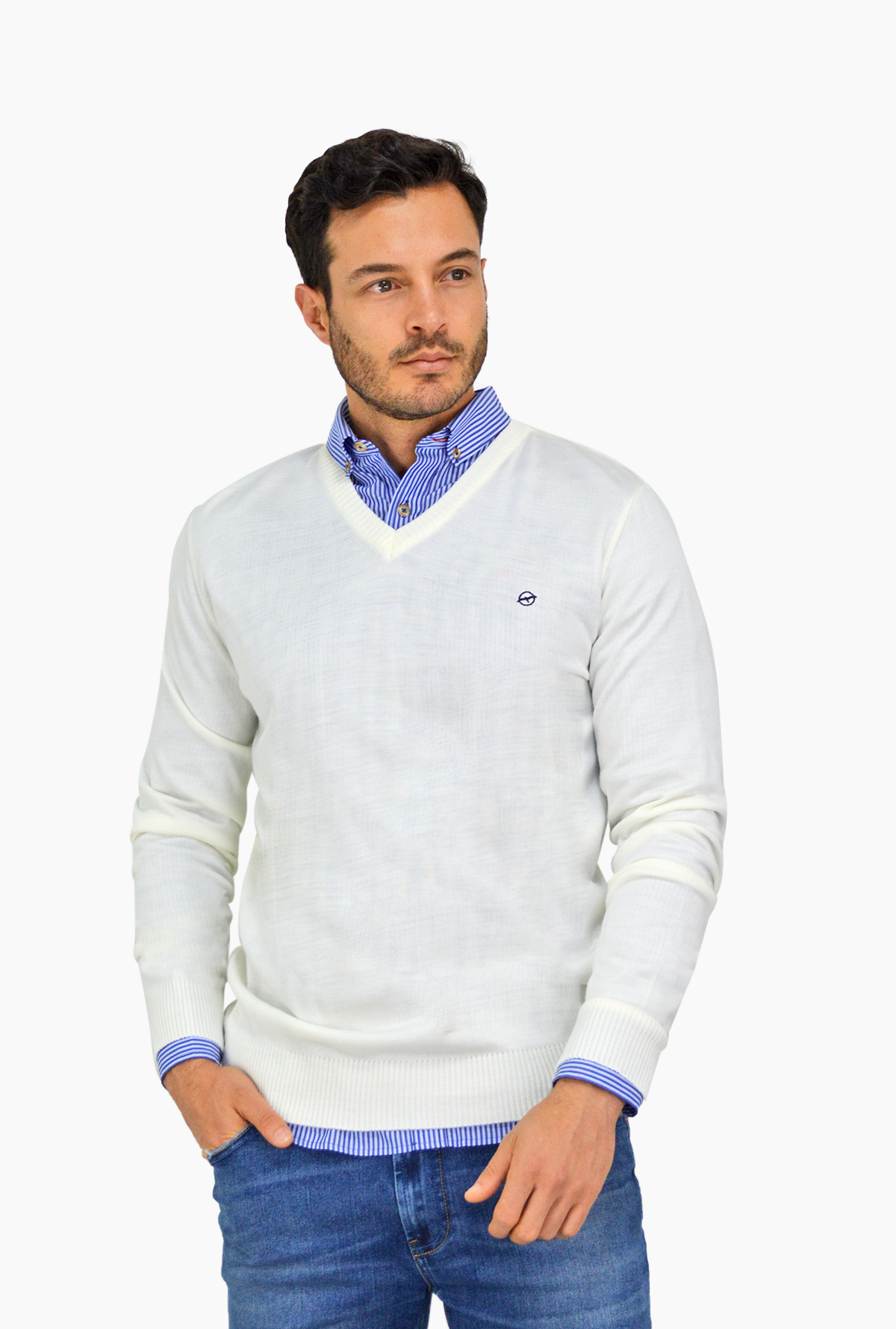 Sweater marfil básico cuello V, para hombre DMST07