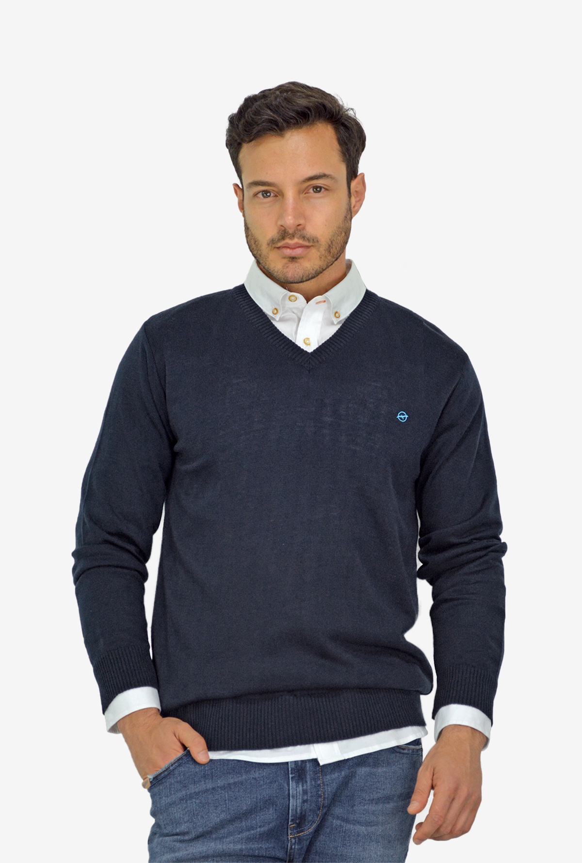 Sweater Azul Oscuro  básico cuello V, para hombre DMST07