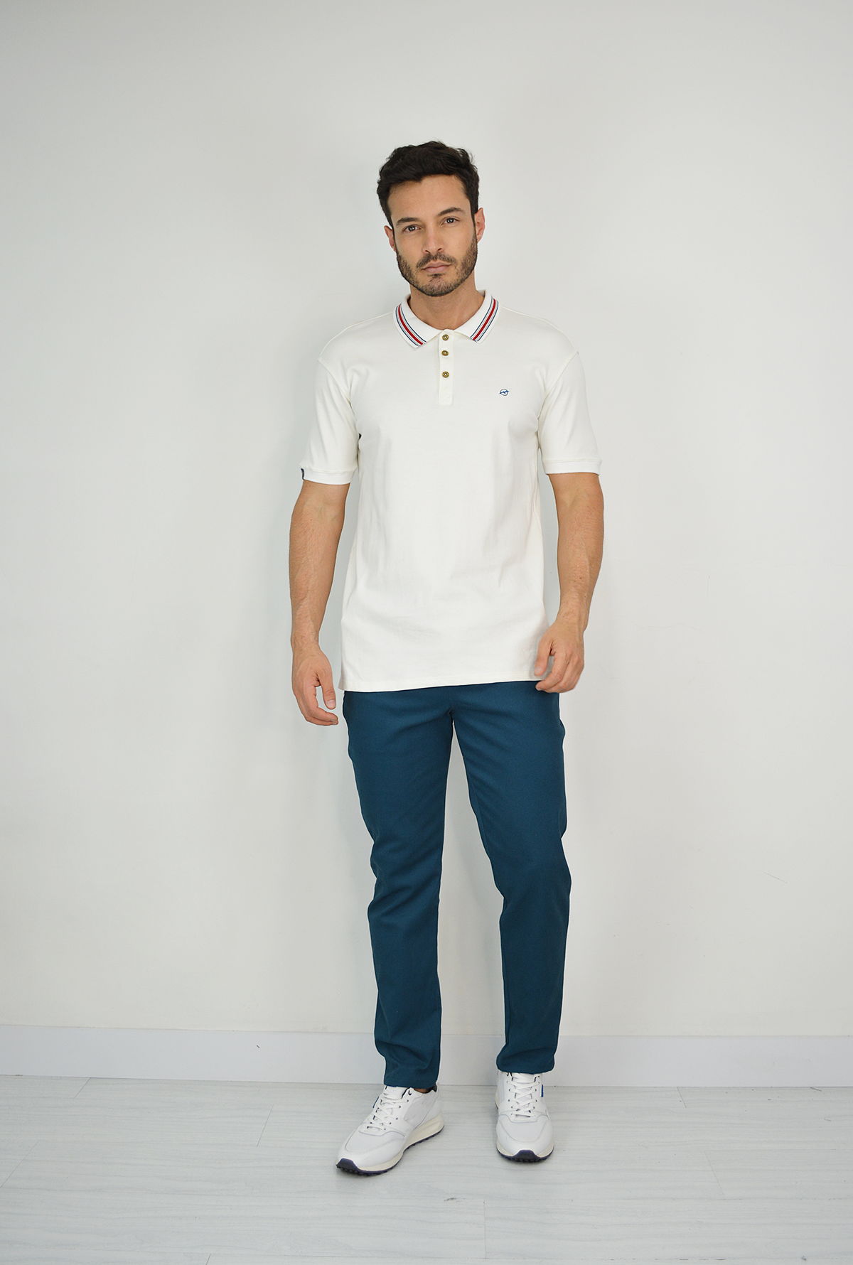 Camiseta Blanca Tipo Polo Para Hombre DMM05